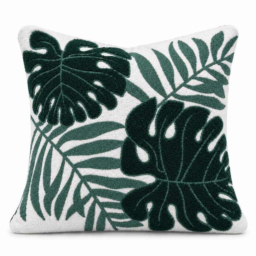 Emerald Tropical Leaf Cushion Cover