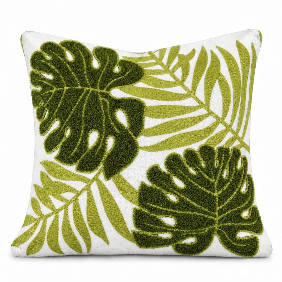 Avocado Tropical Leaf Cushion Cover