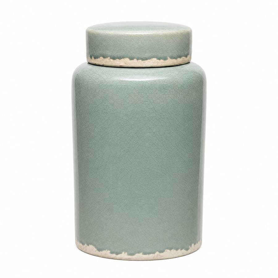Decorative Ceramic Vase Jar W/ Lid Lg