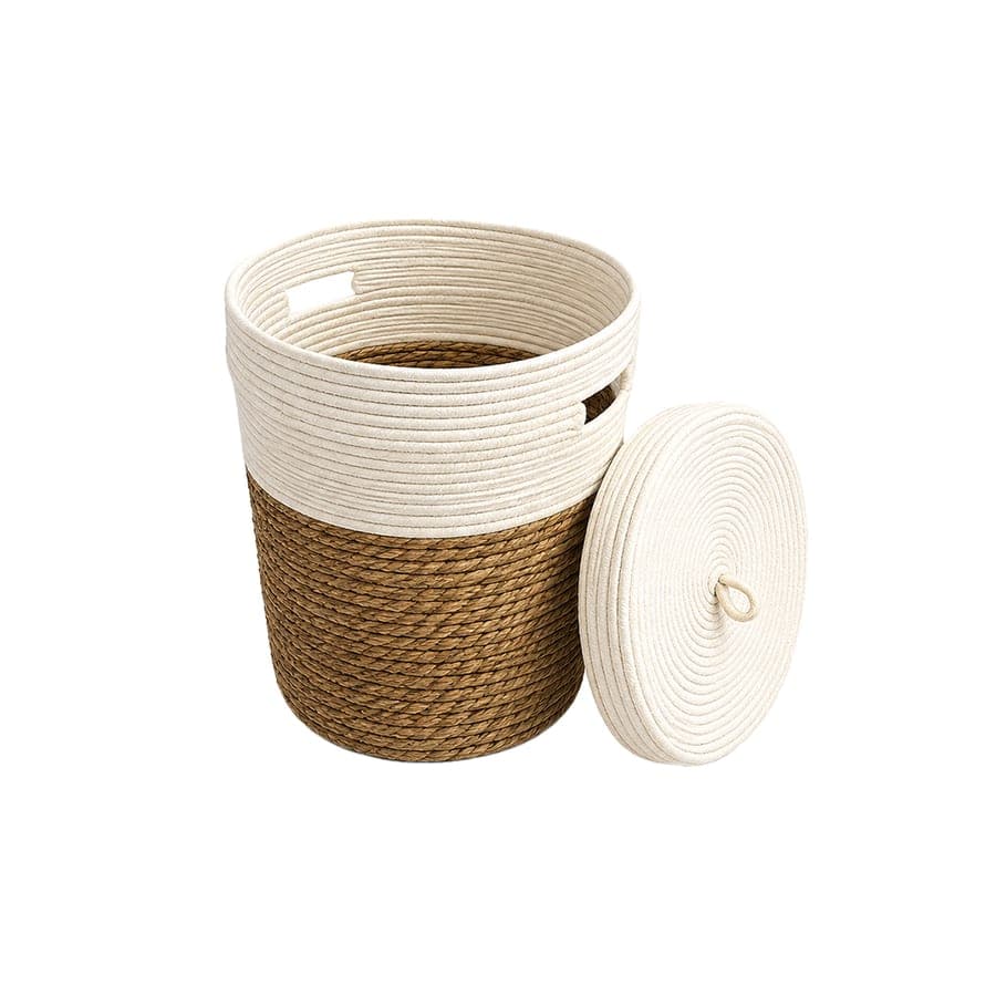 Natural Cotton Basket W/Lid Sm