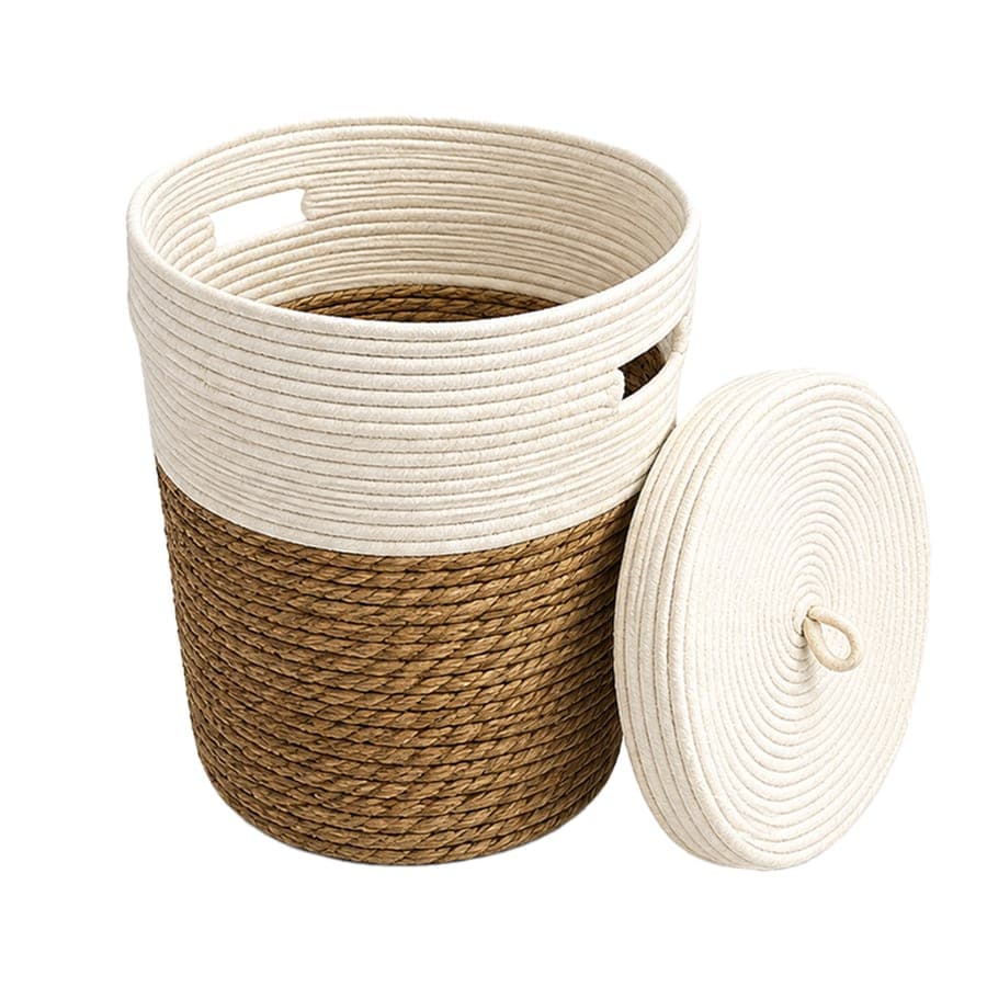 Natural Cotton Basket W/Lid Lg