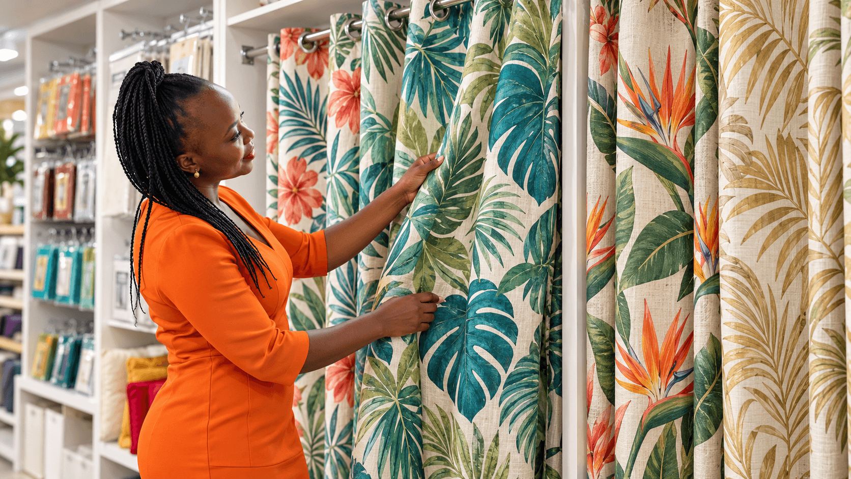 Customer viewing fabric in person