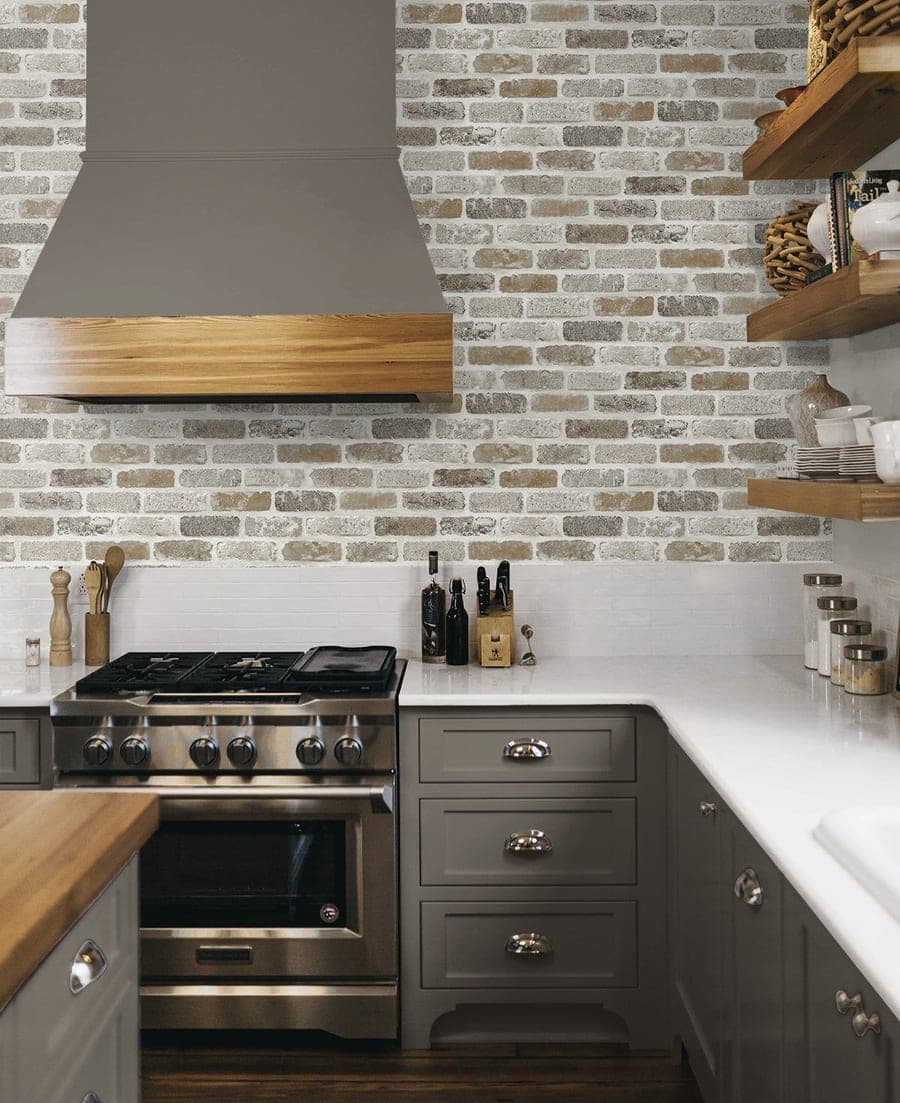 Washed Brick Tanned Leather & Pewter Wallpaper