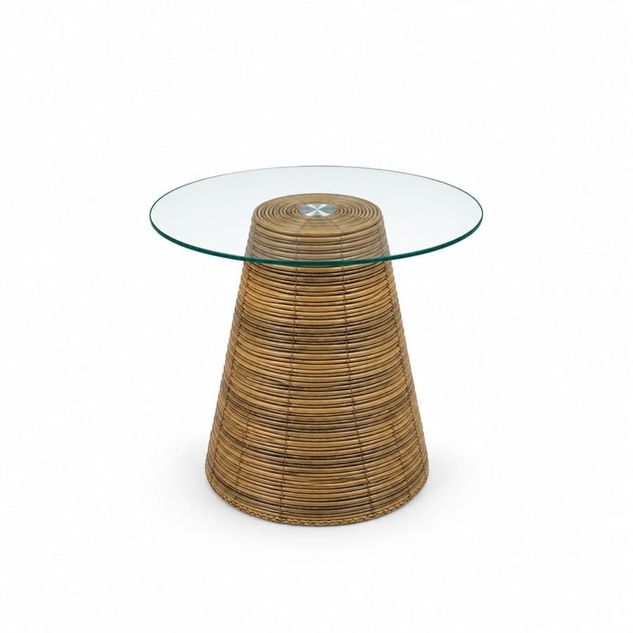 Rattan Glass Top Side Table Sm