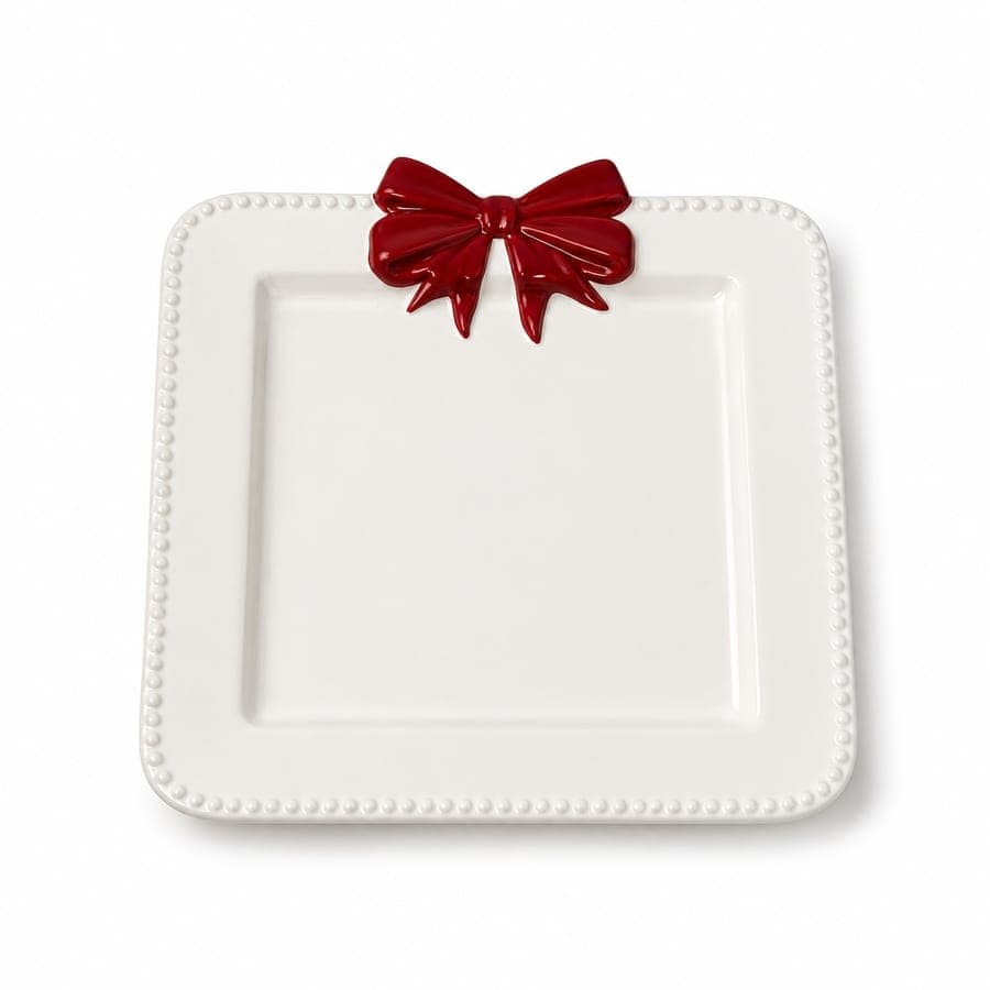 Square Plate With Red Bow