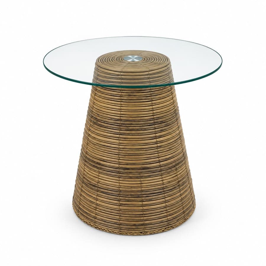 Rattan Glass Top Side Table Med