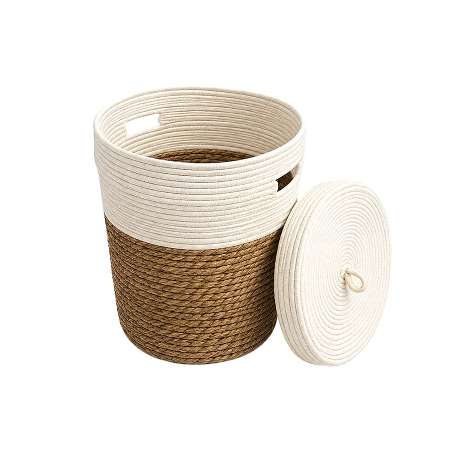 Natural Cotton Basket W/Lid Med