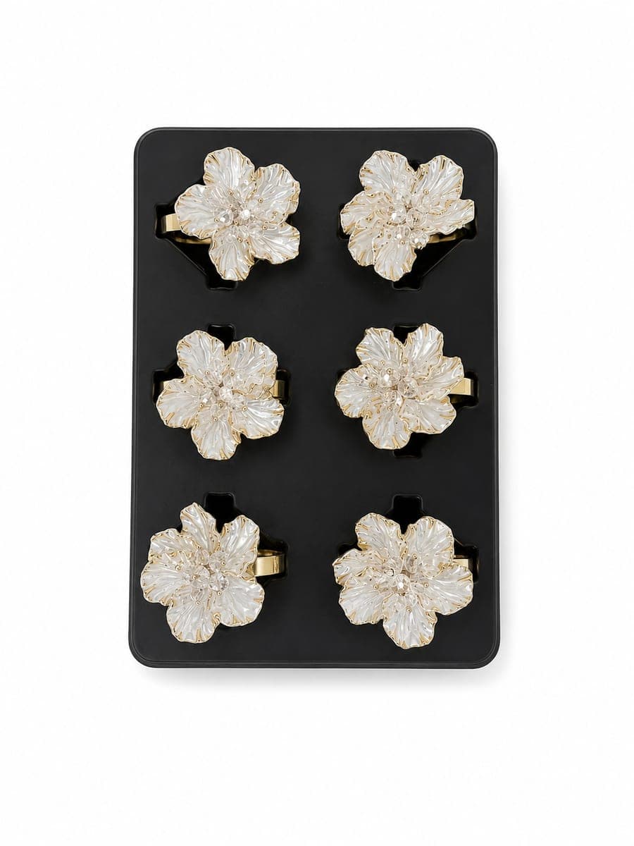 White & Bead Flower Napkin Rin