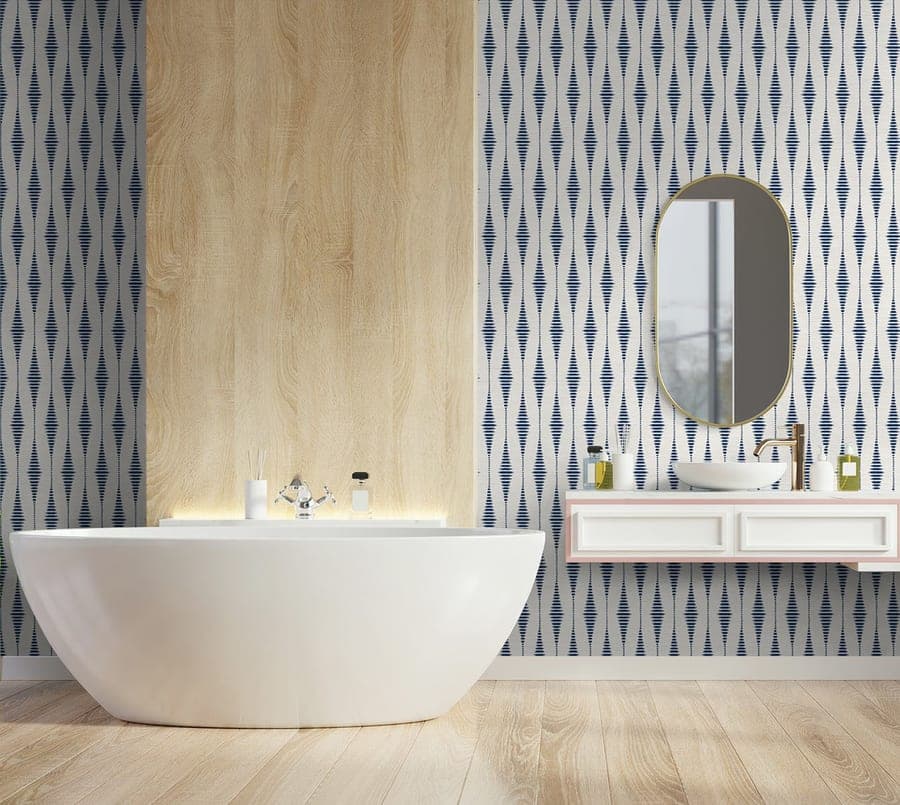 Striped Ikat Navy Blue & Linen Wallpaper