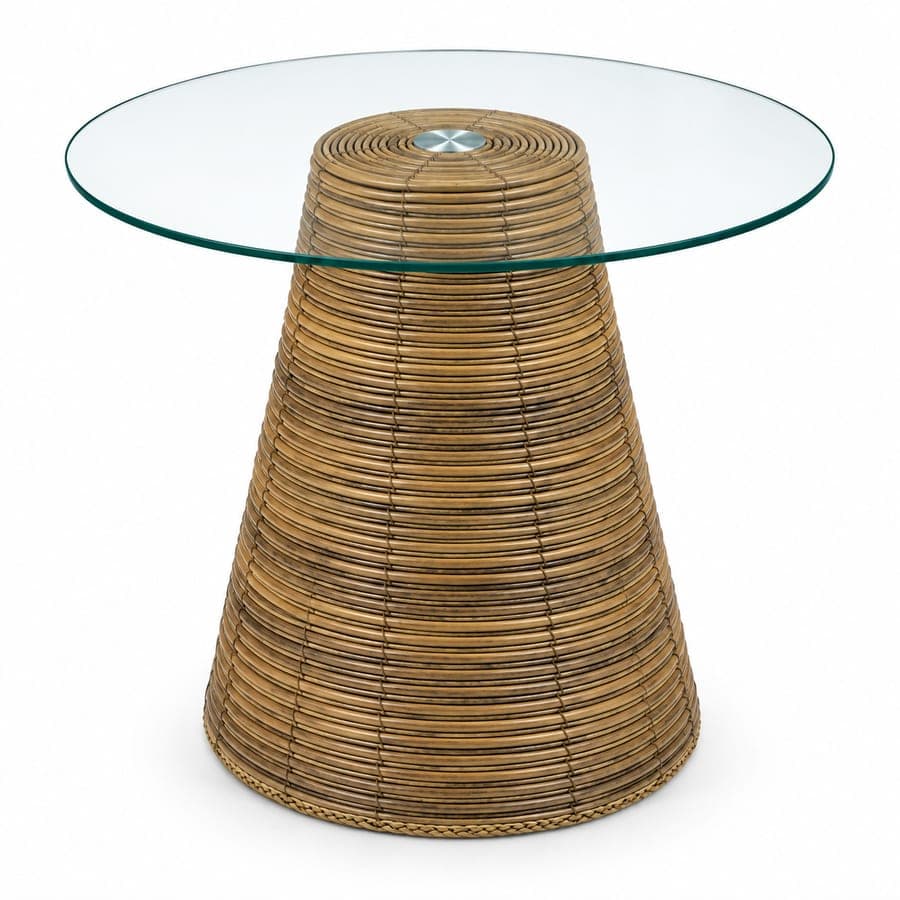 Rattan Glass Top Side Table Lg